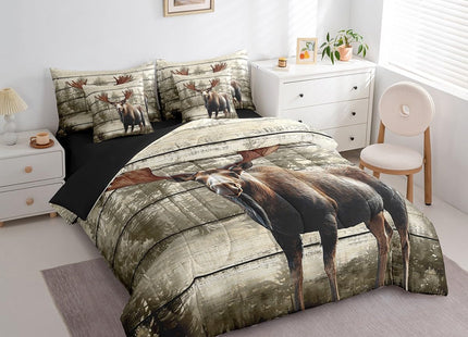 Feelyou Cabin Rustic Deer Comforter Set Queen Size Soft 7 Pieces Hunting