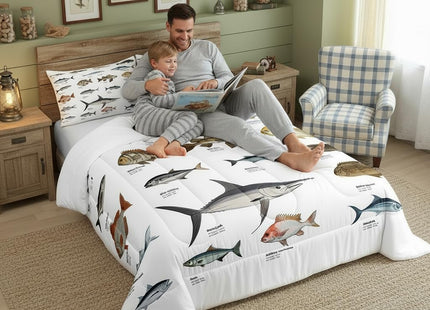 Erosebridal Bass Fish Twin Comforter Set for Boys Girls Farmhouse Fishing and Hunting Theme Bedding Set, Big Pike Fish Pattern Duvet Insert Fishing Lures Hook Quilt Bed Set Rustic Bedroom Decor