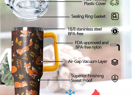 wmvhdiw 30 oz Fall Fox Stainless Steel Tumbler with lid and Straw Coffee Travel Mug Cup Water Botter,Fox Gifts for Women