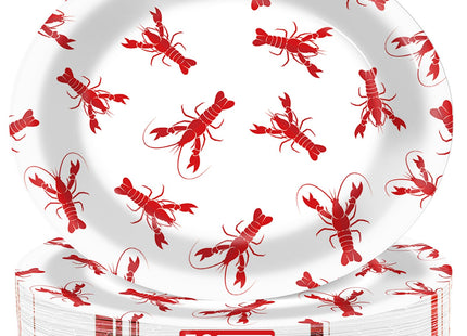 50 PCS Crawfish boil Oval Paper Plates Large 11” Disposable Red Grid Pattern Party Decorations Barbecue Tray Supplies Favor for Lobster BBQ Gathering Picnic Cookout Carnival Birthday Tableware Set