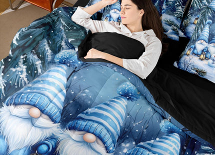 Erosebridal Christmas Queen Comforter Set with Sheets 7 Piece Xmas Gnome Bed in A Bag Snowman Cardinal Bird Bedding Sets for Kids Adults,Winter Pine Tree Bed Set