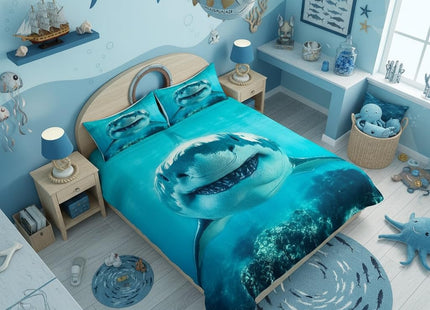 Shark Pattern Bedding Set Twin Size for Kids Boys Bedroom,Sea Animals Bed Duvet Cover Set,Shark Fish Print Comforter Cover Hawaiian Beach Decor 2 Pieces 1 Duvet Cover with 1 Pillowcase（No Comforter）