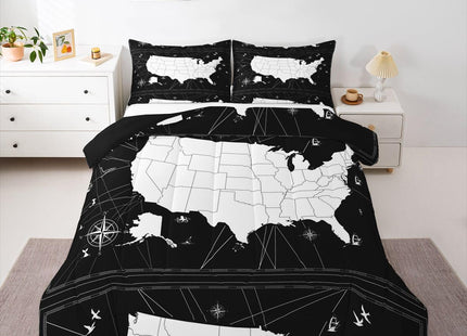 World Map Comforter Set Twin Nautical Theme Bedding Comforters & Sets Black White Duvet Set Campus Sailboat Quilt Comforter, Geography Earth Global Theme Bedroom Decor for Boys Girls Men Women