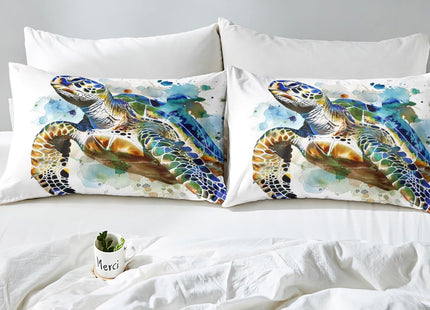 Erosebridal Sea Turtle Duvet Cover Twin Hand Painted Turtle Pattern on White Bedding Set Abstract Tortoise Comforter Cover Ocean Beach Themed 2 Piece with 1 Pillowcase for Children Teens Boys Girls