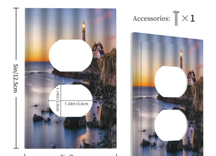 Lighthouse Sunrise Foggy Seascape 1 Gang Duplex Light Switch Cover Decorative Outlet Covers Wall Plate Electrical Faceplate Receptacle Home Switchplate for Bathroom Kitchen Decor