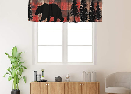Rustic Bear Thermal Insulated Window Curtain Valance Red Black Buffalo Check Plaid Forest Cabin Hunting Lodge Farmhouse Rod Pocket Window Valance for Living Room Bathroom Bedroom Kitchen, 54 x 18 in