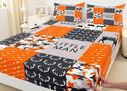 Feelyou Deer Sheet Set Camouflage Deer Elk Sheets with Deep Pocket Fitted Sheet for Kids Boys Girls Antlers and Arrows Bed Sheets Set Check Plaid Hunting Bedding Set Bed Set Full Size