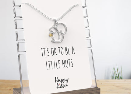Happy Kisses Squirrel Necklace - Charming Squirrel Pendant with Funny Message Card - Ideal Squirrel Gift for Women, Peanut Lovers, and Wildlife Enthusiasts (ON CARD ONLY)