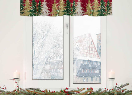 Christmas Tree Valance for Windows Pine Tree Curtains Valances Golden Snowflake Valance Window Treatments Red Short Curtains for Kitchen Living Room Bedroom Bathroom Xmas Holiday Decor 60x18 Inch