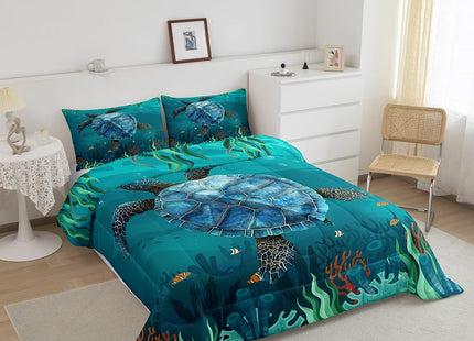 jejeloiu Sea Turtle Ocean Fish Comforter Set Twin Size Kids Boys