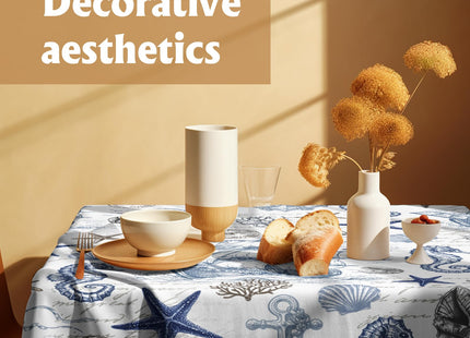 Granbey Summer Ocean Tablecloth - Blue Nautical Coastal Square Table Cloth Beach Coral Starfish Shell Table Cover 54x54 Decorative for Picnic Kitchen