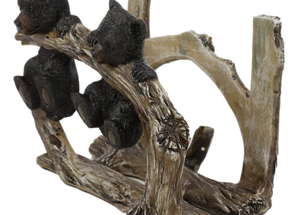 Ebros Rustic Forest 2 Black Bear Cubs Hanging On Tree Branch Kitchen Paper Napkin Holder Figurine 5.75"L Country Cabin Lodge Bear Family Decorative Statue