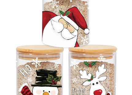 JarThenaAMCS 3Pcs Christmas Glass Storage Jars with Airtight Lid Santa Snowman Reindeer Decorative Canisters Sets for Winter Xmas Home Kitchen Countertop