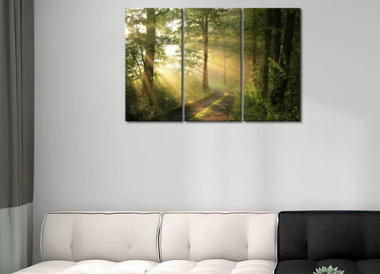 Forest Nature Wall Art Decor Sunshine Through Forest and Road Canvas Pictures Artwork 3 Panel Nuture Landscape Painting Prints for Home Living Dining Room Kitchen
