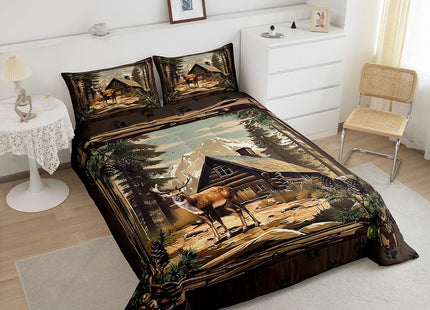 Erosebridal Retro Deer Comforter Set Lodge Cabin Country Bedding Sets Queen Rustic Farmhouse Wildlife Down Comforter for Kids Boys Adults Men,Woodland Hunting Animal Quilt Duvet 3 Pcs