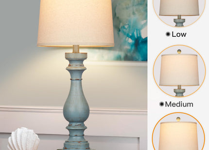 Cinkeda 29" Tall Coastal Lamp,Retro-Blue Vintage Bedside Nightstand Lamps with USB Charging Ports A/C,3-Way Dimmable Touch Control Table Lamps for Bedroom Living Room,Single Blue