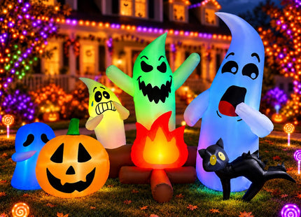SEASONBLOW 6Ft Long Halloween Inflatable Ghost Campfire Outdoor Decoration