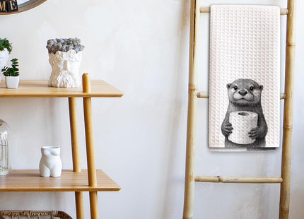 Shescrzionu 1 PCS Funny Cute Otter Hand Towels, Fun Otter Gifts for Women, Animal Decorative Kitchen Towels for Kids' Bathroom,Pet Owners Housewarming - C02
