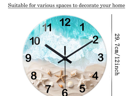 XNM Modern Coastal Glass Wall Clocks Battery Operated 12 Inch