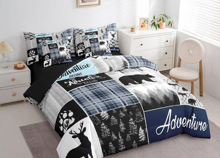 Boys Deer Bedding Set, Bear 7 Pieces Bed In A Bag - 1 Rustic Cabin Sheet