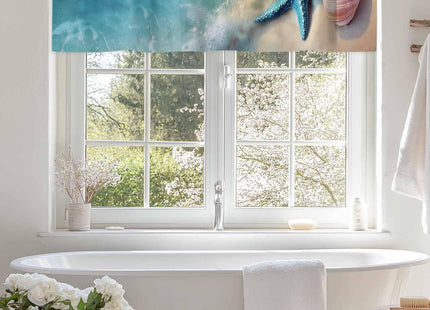 Coastal Ocean Valance Curtain for Window, Summer Starfish Sea Shells on Beach Rod Pocket Kitchen Valances Short Curtain Panel Windows Treatment Drapes for Bathroom/Bedroom/Cafe Seaside Landscape