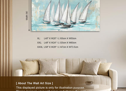 Shoci Ocean Sailboat Wall Art, White Sailing Boat Canvas Decor, 24" X 48"