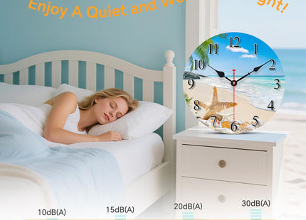 Toudorp 8in Coastal Beach Wall Clock Starfish Seashell Silent Palm Kitchen Home Decor