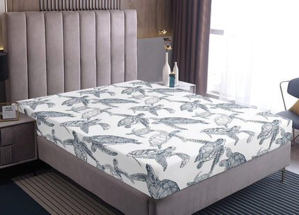 Erosebridal Tortoise Bed Sheets Twin, Sea Turtle Sheet Set 3 Pcs Boho Chic Reptile Flat/Top Sheets + Ocean Life Fitted Sheet Deep Pocket+ Coastal Nature Theme Decor 1 Pillow Sham, Gray White