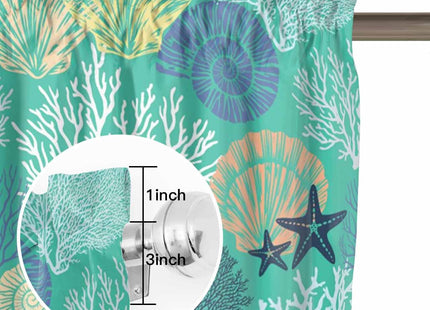 Coastal Valance Curtains for Windows Starfish Shellfish Kitchen Curtains Window Treatment Aqua Green Beach Coral Curtain Rod Pocket Valances for Kitchen Bathroom Living Room 54x18 inch, 1 Panel