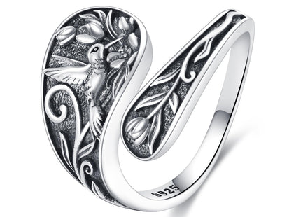 AXOMY Hummingbird Spoon Ring 925 Sterling Silver Adjustable Hummingbird Thumb Rings Hummingbird Jewelry Gift for Women Mother