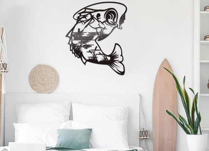 Bnesi Fishing Wall Decor, Black Metal Fish Wall Decor For Home Bathroom