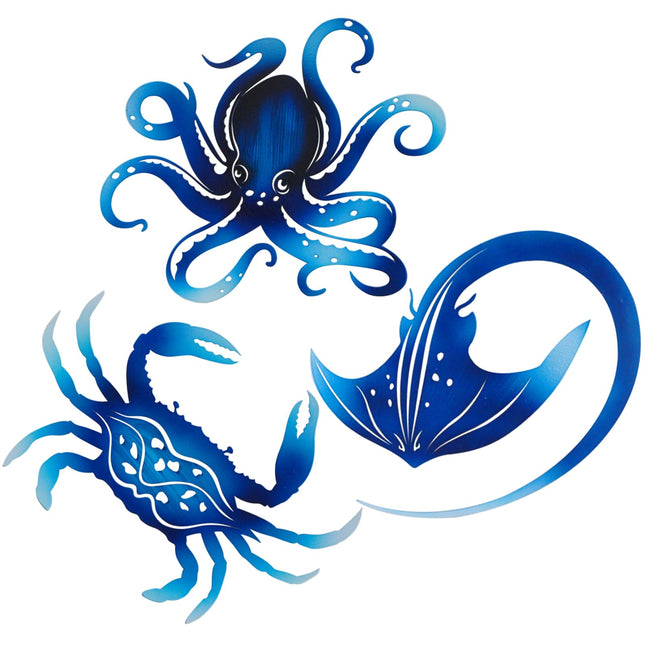 TERKEPT Metal Octopus Crab Manta Ray Coastal Nautical Ocean Decor Outdoor Metal Wall Art Decor Garden Pool Patio Bathroom Yard Farmhouse Fence Deck