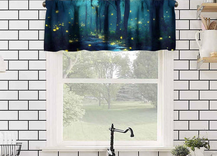 SHElifestyle Fantasy Forest Valance Curtain, Enchanted Trees Dreamy Mist Gothic Forest Glowing Lights Landscape Window Treatments Valance for Bedroom Living Room Kitchen 54x18inch