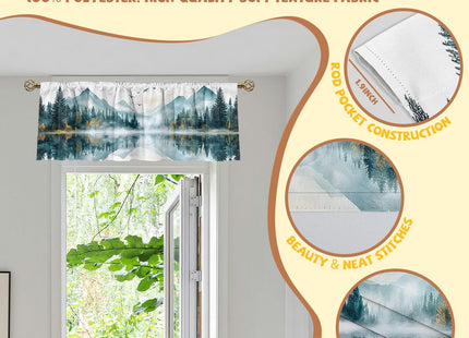AWJJPO Misty Forest Valance Curtain for Windows 2 Pack Landscape Mountain Pine Tree Rod Pocket Decorative Window Valance for Kitchen Bathroom Bedroom Living Room 54 x 18 Inch