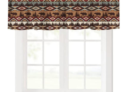 SHElifestyle Bear Tribal Aztec Valance Curtain, Rustic Fir Tree Cabin Country Lodge Camping Retro Abstract Geometric Window Treatment Valances for Kitchen Living Room Café Décor 54'x18', 1 Panel