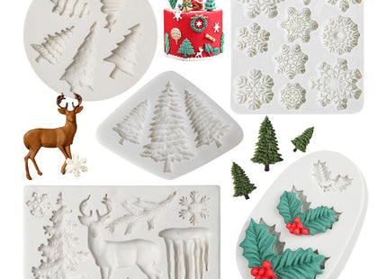 Christmas Fondant Mold Holly Leaf Silicone Fondant Candy Molds Set of 5