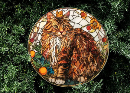 Lygond Decorative Tin Sign Friendly Maine Coon Cat for Home Entries Maine Coon Enthusiast Areas and Mucha Style Decor Resistant Aluminum Gardening Sign for Bar 8×8 Inches