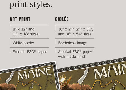 Lantern Press Maine Map and Icons, 12x18 Inch Art Print, Home Decor⁠