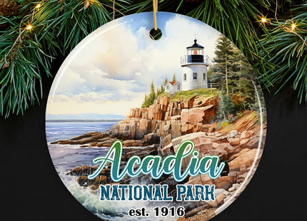 Majestic Acadia National Park Artwork Ornament, Travel Souvenir (Circle)