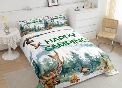 Erosebridal RV Camper King Bedding Set,Kids Camping Decor Comforter Set for Travel Trailers,Pike Fish Mallard Duck Quilt Set Rustic Cabin Deer Hunting Bed Comforter Sets,2 Pillowcases