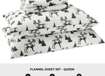 Featherhead 100% Cotton Flannel Sheet Set | Double-Brushed for Extra Softness, Warm & Breathable, Extra Deep Pockets fits Up to 17” (Moose, Queen)