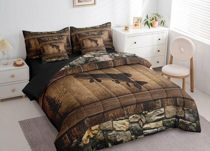 Erosebridal 7 Pieces Kids Camo Pike Fish Comforter Set for Teens Adults - Queen Size Rustic Hunting and Fishing Bedding Set Country Farmhouse Cabin Bed in A Bag Rural Woodland Wild Animal Quilt Sets