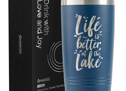 Onebttl Lake House Gifts, Lake Life Gifts for Women/Men, 20oz Insulated Tumbler, Perfect for Boat Owner/Lake Lovers - Life is Better at the Lake (Blue)