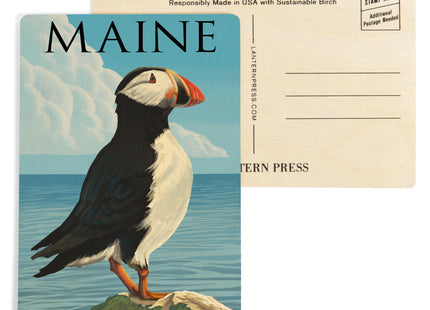 Maine, Puffin on Rock Scene (4x6 Birch Wood Postcards, 2-Pack Stationary, Rustic Home Wall Decor)
