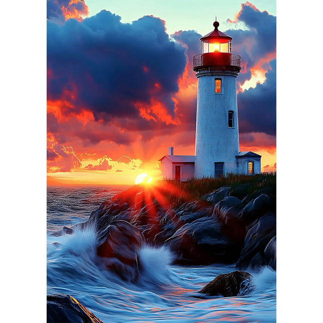 CEOVR Lighthouse Diamond Art Kits for Adults, 5D DIY Full Drill Beach Sunset Diamond Painting Dots Gem Art, Adult Crafts Kits Arts and Crafts, Wall Decor for Home Office 12x16inch