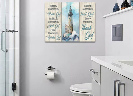 remzoke Lighthouse Wall Art Nautical Decor Ocean Coastal Canvas Painting Prints Christian Religious Quotes Pictures Wall Decor Modern Artwork Home Decoration for Bathroom Bedroom Living Room 16"x12"