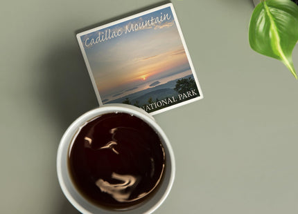 Lantern Press Acadia National Park, Maine, Cadillac Mountain (Absorbent Ceramic Coaster, Single, Cork Back, Kitchen Table Decor)