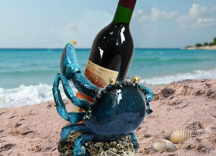 Crab Wine Bottle Holder Countertop Coastal Kitchen Decor Beach Themed
