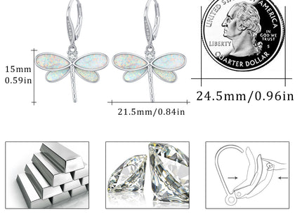 CUOKA MIRACLE Dragonfly Earrings 925 Sterling Silver Hoop Dragonfly Earrings Dangle Drop Opal Earring Dragonflies Jewelry Gifts for Women (White Opal)