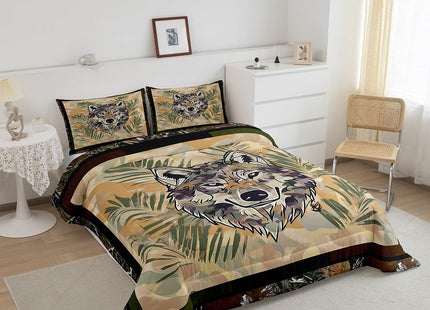 Erosebridal Fox Comforter Set Twin Size Woodland Camo Down Comforter Army Green Camouflage Wild Animal Bedding Set for Boys Teen Men,Wildlife Nature Tree Branch Quilt Duvet with 1 Pillow Case